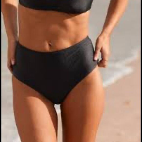 NWT aerie size medium black high rise bikini bottom swim cheeky - Picture 1 of 8